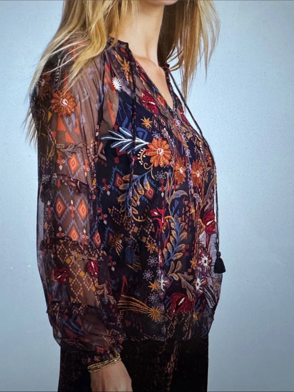 Johnny Was Sapphire Floral Blouse - Picture 3 of 4